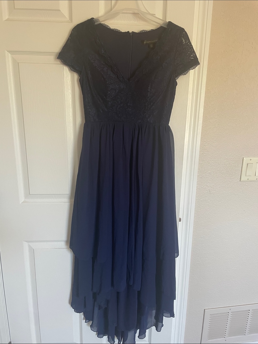 Ever-Pretty Navy Lace High-Low V-Neck Dress - Size 4